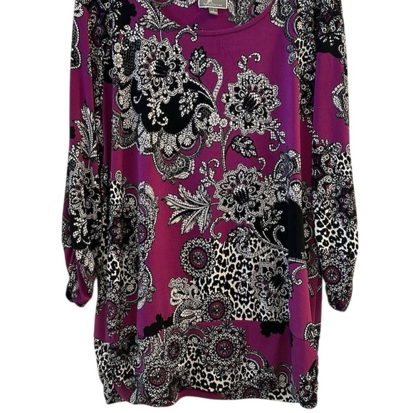 JM Collection Women's Floral Print Long Sleeve Blouse Purple Size L Flowy Dressy - Picture 1 of 10